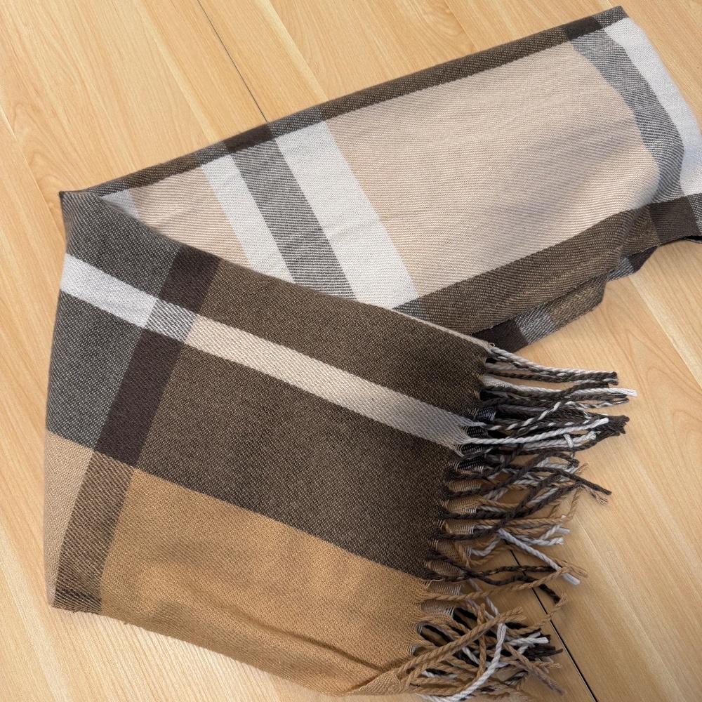 Cashmere blend plaid brown scarf